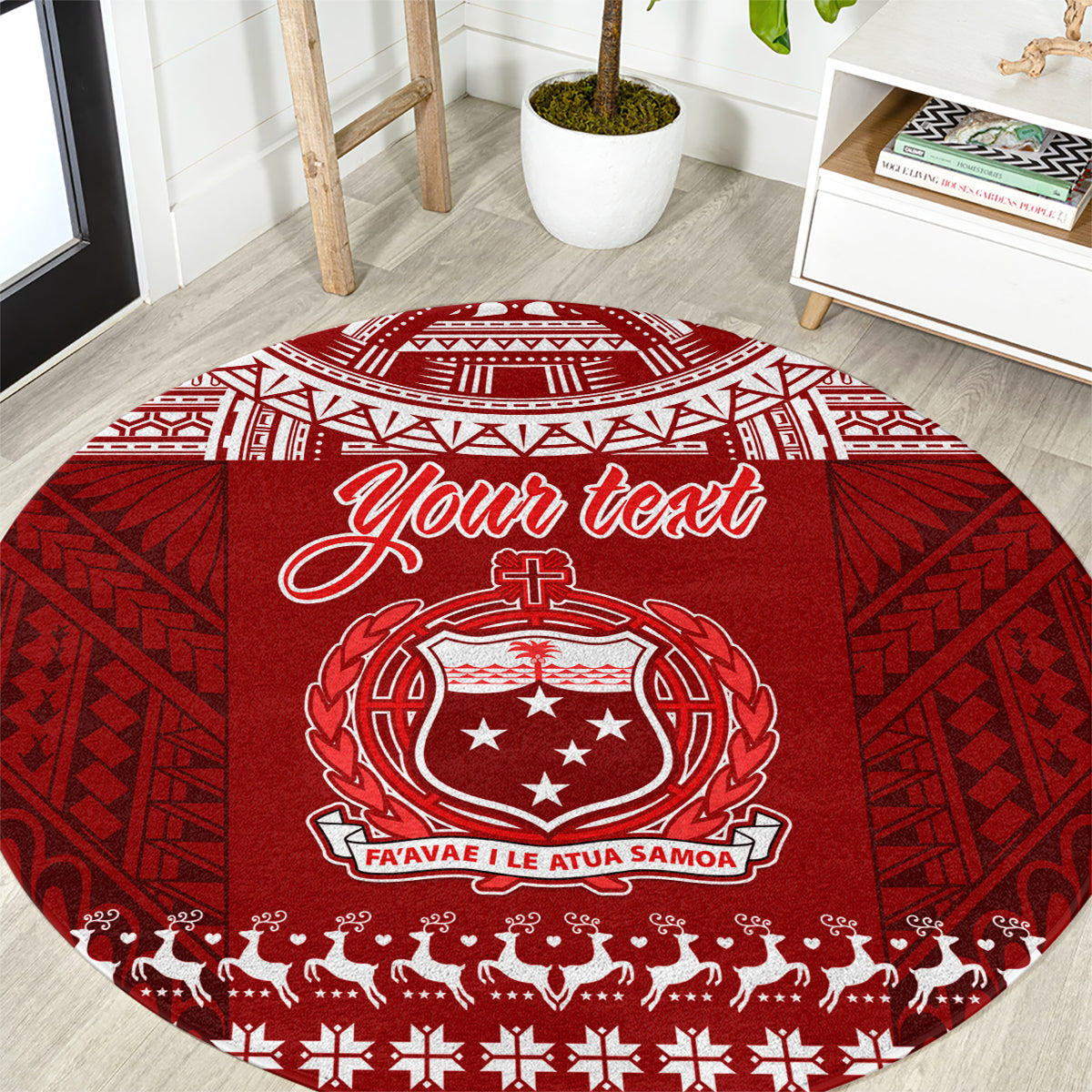 Personalised Toa Samoa Christmas Round Carpet Samoa Siva Tau Manuia Le Kerisimasi Red Vibe LT9 Red - Polynesian Pride