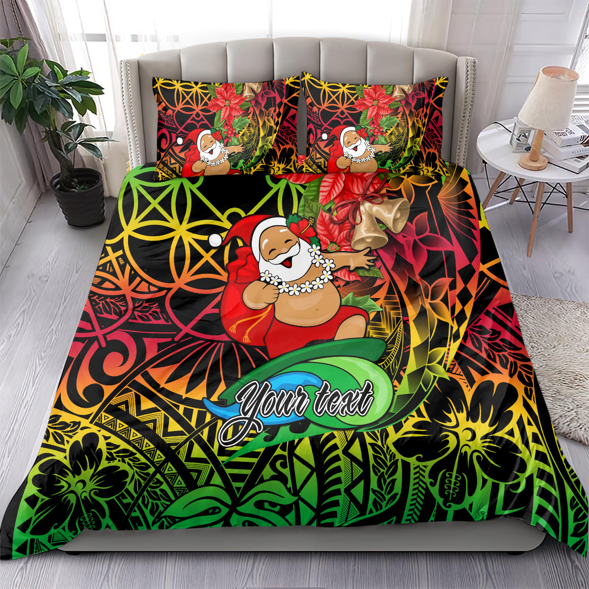 Personalised Vanuatu Joyeux Noel Bedding Set Christmas Santas God Yumi LT9 - Polynesian Pride