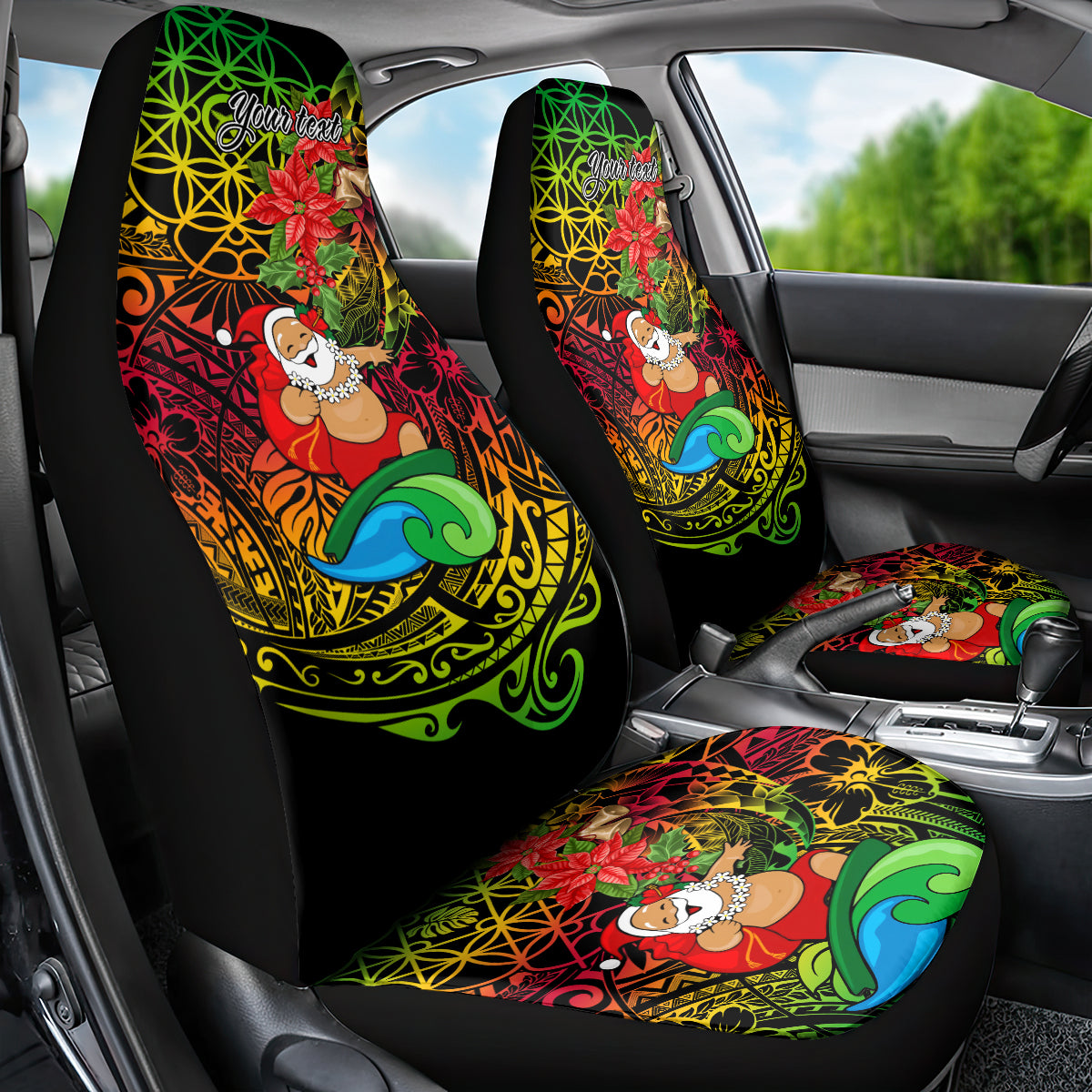Personalised Vanuatu Joyeux Noel Car Seat Cover Christmas Santas God Yumi LT9 - Polynesian Pride