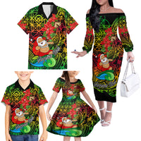 Personalised Vanuatu Joyeux Noel Family Matching Off Shoulder Long Sleeve Dress and Hawaiian Shirt Christmas Santas God Yumi LT9 - Polynesian Pride