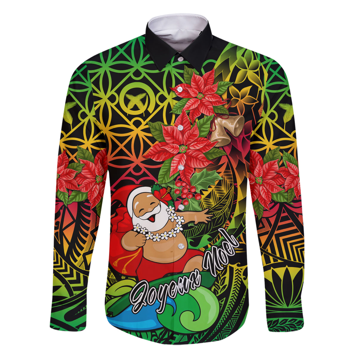 Personalised Vanuatu Joyeux Noel Family Matching Short Sleeve Bodycon Dress and Hawaiian Shirt Christmas Santas God Yumi LT9 Dad's Shirt - Long Sleeve Reggae - Polynesian Pride