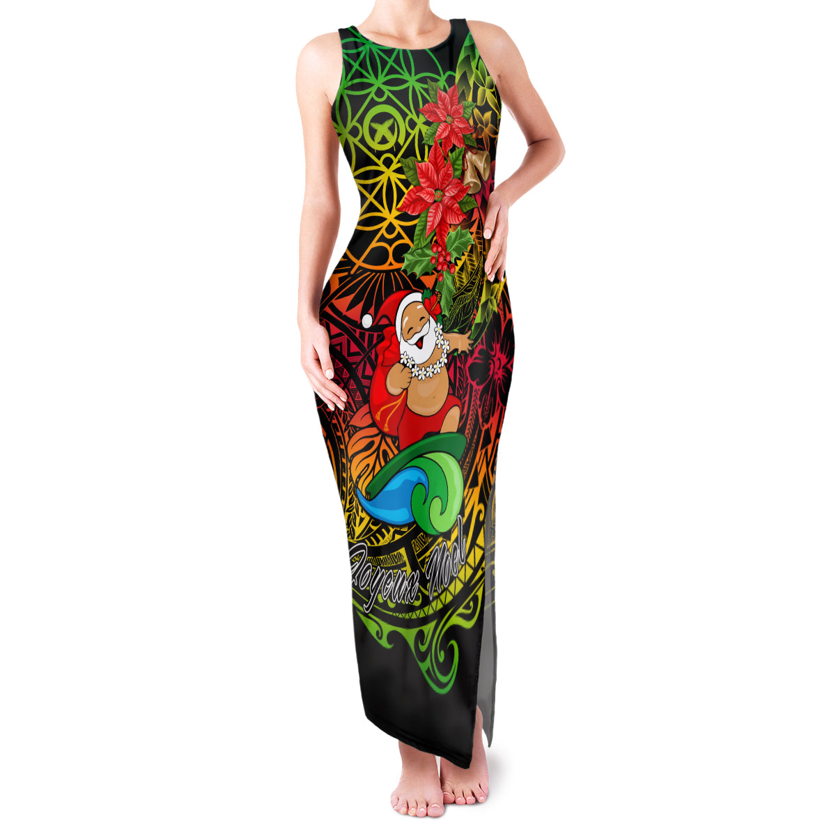 Personalised Vanuatu Joyeux Noel Family Matching Tank Maxi Dress and Hawaiian Shirt Christmas Santas God Yumi LT9 Mom's Dress Reggae - Polynesian Pride