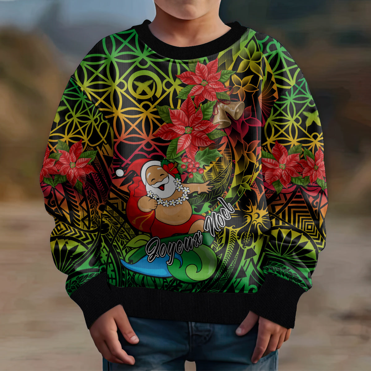Personalised Vanuatu Joyeux Noel Kid Ugly Christmas Sweater Christmas Santas God Yumi LT9 - Polynesian Pride