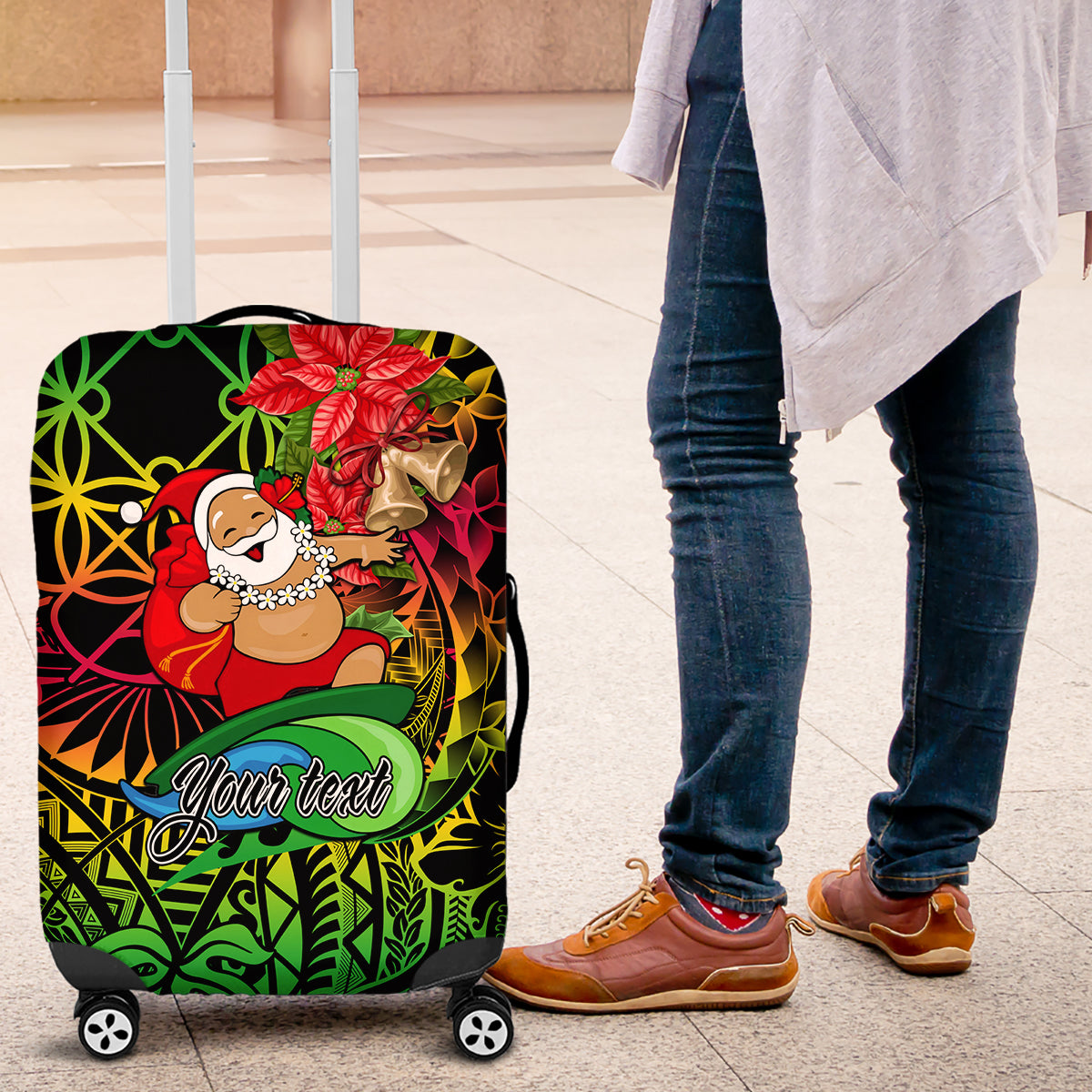 Personalised Vanuatu Joyeux Noel Luggage Cover Christmas Santas God Yumi LT9 Reggae - Polynesian Pride
