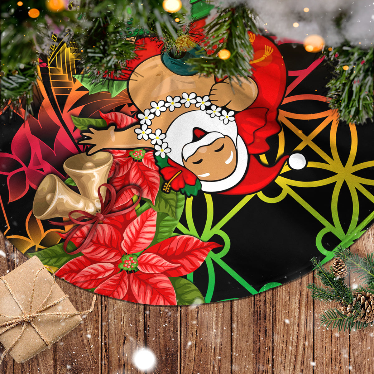 Personalised Vanuatu Joyeux Noel Tree Skirt Christmas Santas God Yumi LT9 - Polynesian Pride