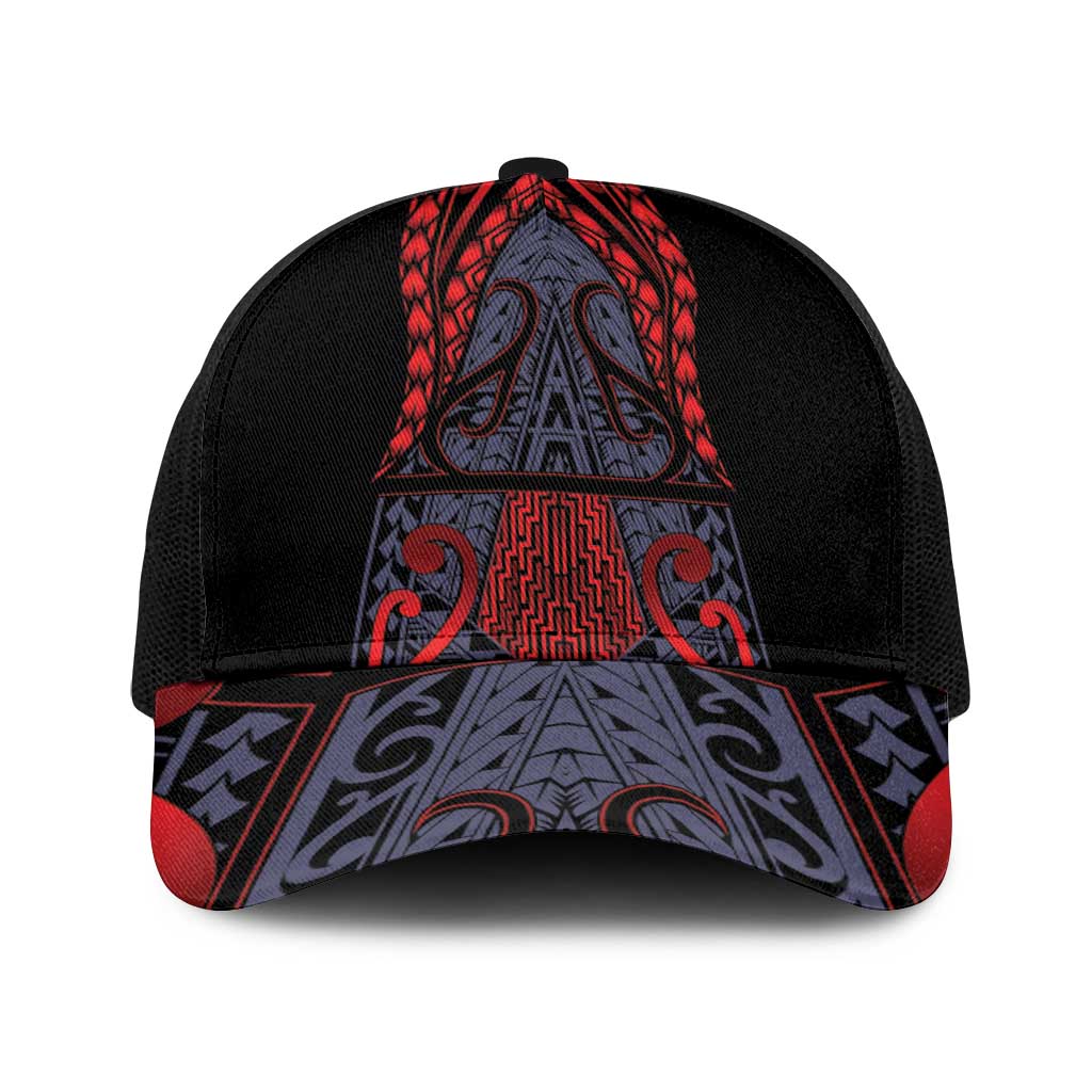 New Zealand Baseball Net Cap Maori Kiwiana Pattern Tukutuku Motif LT9 One Size Black Red - Polynesian Pride
