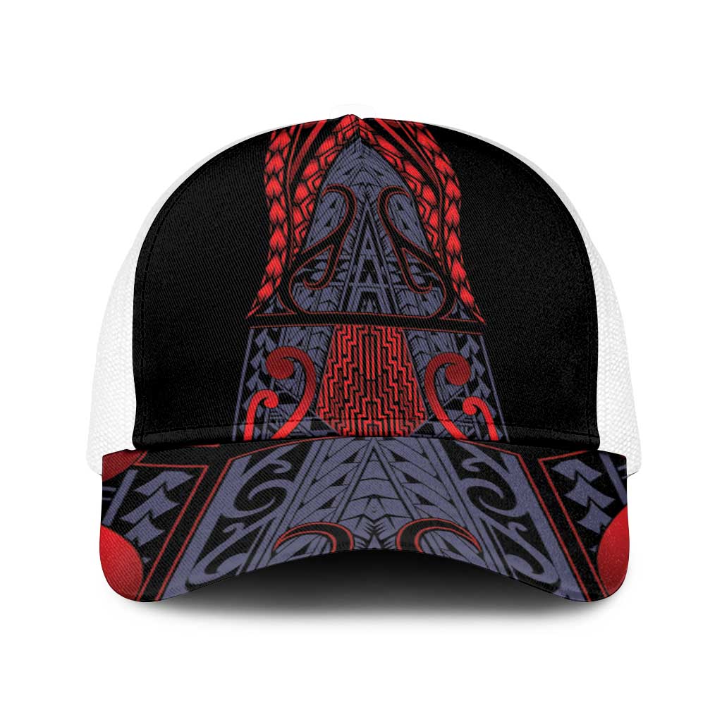 New Zealand Baseball Net Cap Maori Kiwiana Pattern Tukutuku Motif LT9 One Size White Red - Polynesian Pride