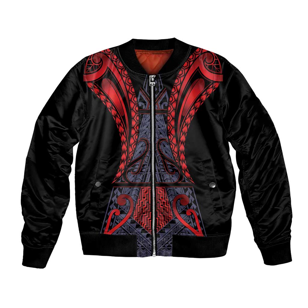 Custom New Zealand Bomber Jacket Maori Kiwiana Pattern Tukutuku Motif LT9 Unisex Red - Polynesian Pride