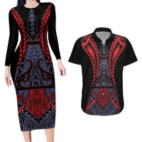 Custom New Zealand Couples Matching Long Sleeve Bodycon Dress and Hawaiian Shirt Maori Kiwiana Pattern Tukutuku Motif