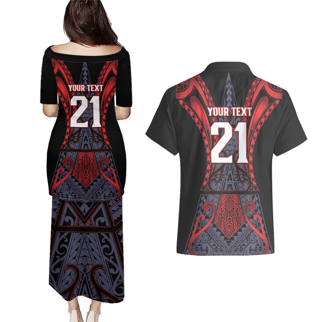 Custom New Zealand Couples Matching Puletasi and Hawaiian Shirt Maori Kiwiana Pattern Tukutuku Motif