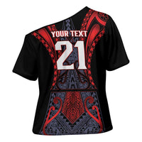 Custom New Zealand Cross Shoulder Shirt Maori Kiwiana Pattern Tukutuku Motif