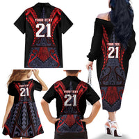 Custom New Zealand Family Matching Off The Shoulder Long Sleeve Dress and Hawaiian Shirt Maori Kiwiana Pattern Tukutuku Motif