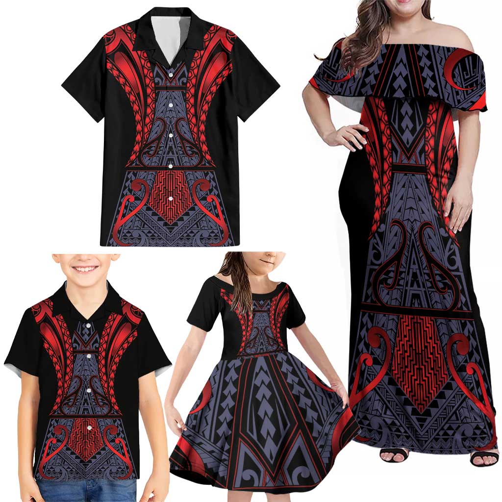 Custom New Zealand Family Matching Off Shoulder Maxi Dress and Hawaiian Shirt Maori Kiwiana Pattern Tukutuku Motif LT9 - Polynesian Pride