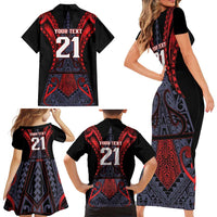 Custom New Zealand Family Matching Short Sleeve Bodycon Dress and Hawaiian Shirt Maori Kiwiana Pattern Tukutuku Motif