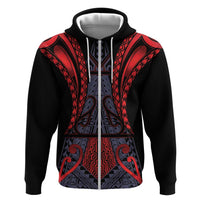 Custom New Zealand Hoodie Maori Kiwiana Pattern Tukutuku Motif LT9 Zip Hoodie Red - Polynesian Pride