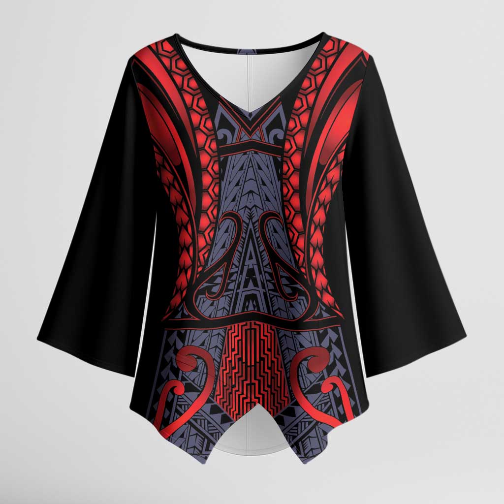 Custom New Zealand Kimono Sleeve Blouse Maori Kiwiana Pattern Tukutuku Motif LT9 Female Red - Polynesian Pride