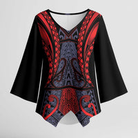 Custom New Zealand Kimono Sleeve Blouse Maori Kiwiana Pattern Tukutuku Motif LT9 Female Red - Polynesian Pride