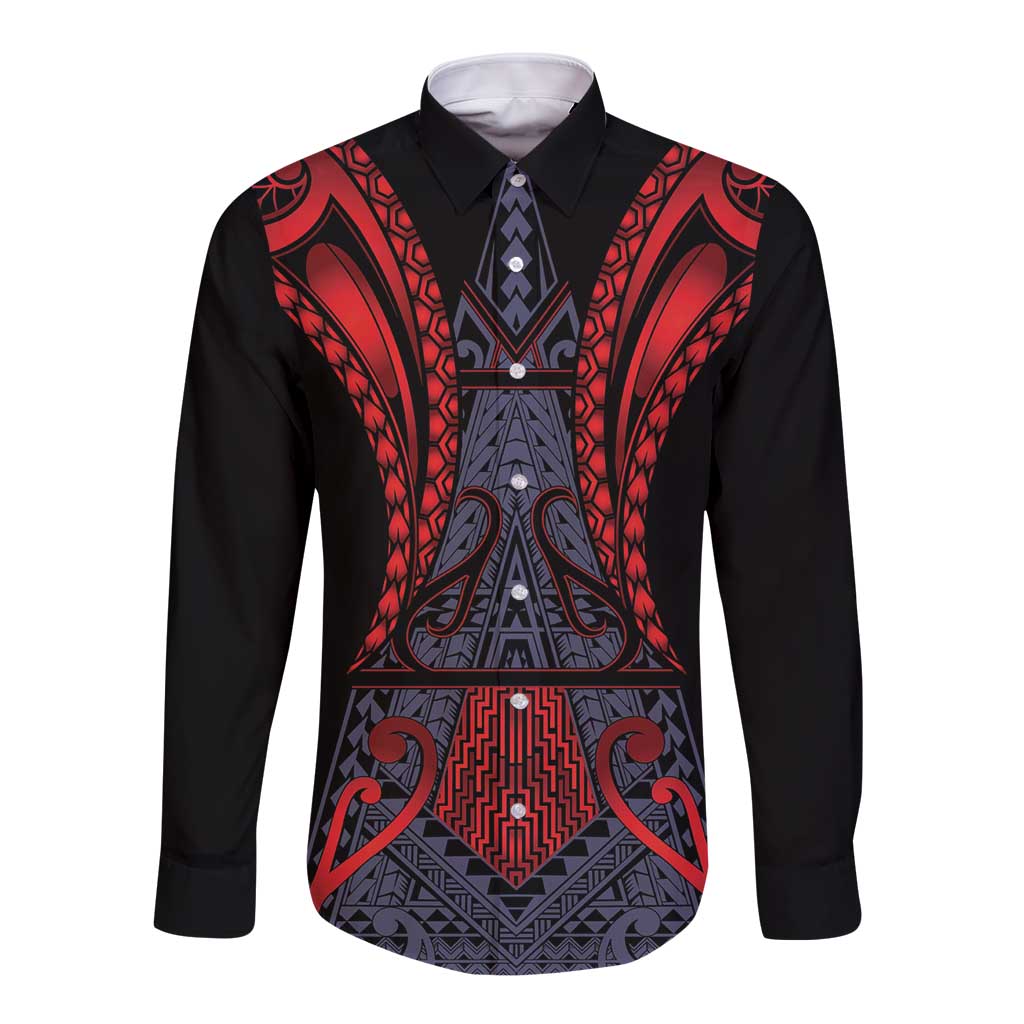 Custom New Zealand Long Sleeve Button Shirt Maori Kiwiana Pattern Tukutuku Motif LT9 Unisex Red - Polynesian Pride