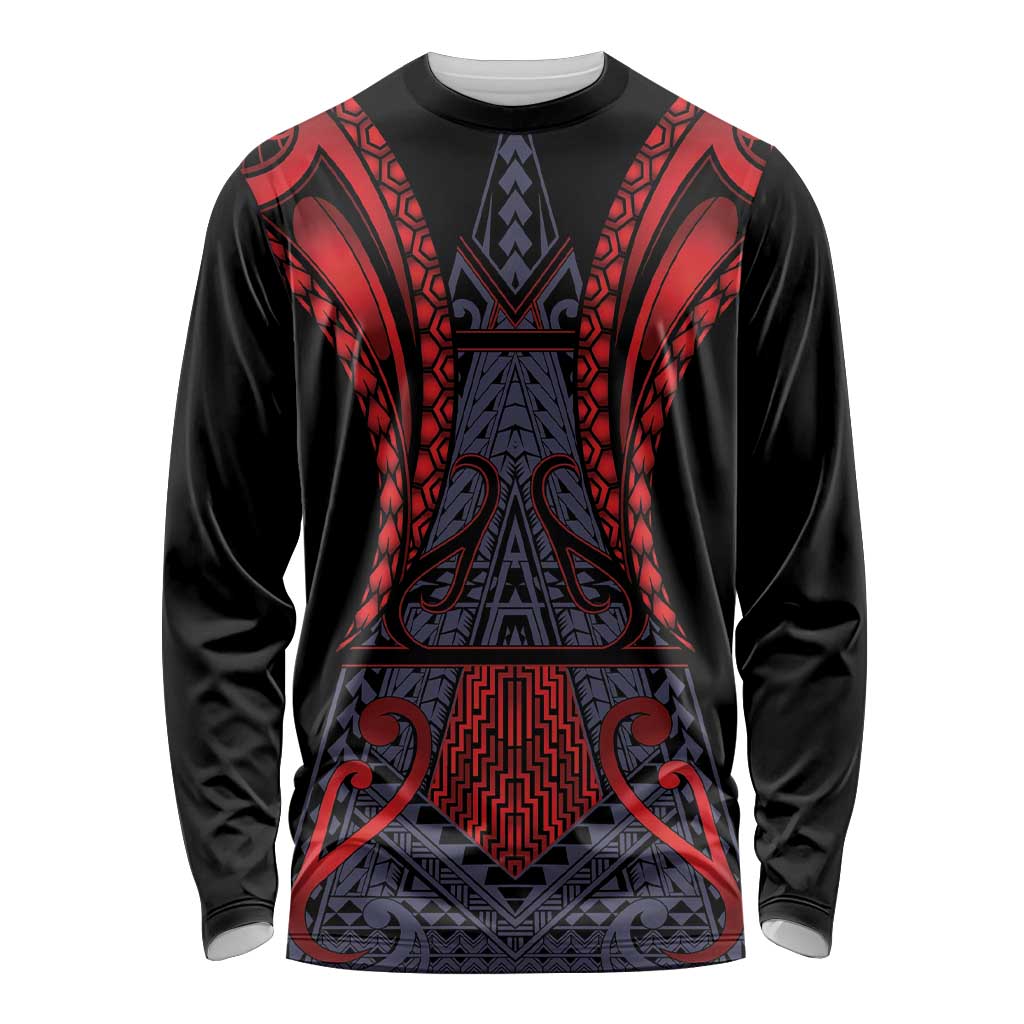 Custom New Zealand Long Sleeve Shirt Maori Kiwiana Pattern Tukutuku Motif LT9 Unisex Red - Polynesian Pride