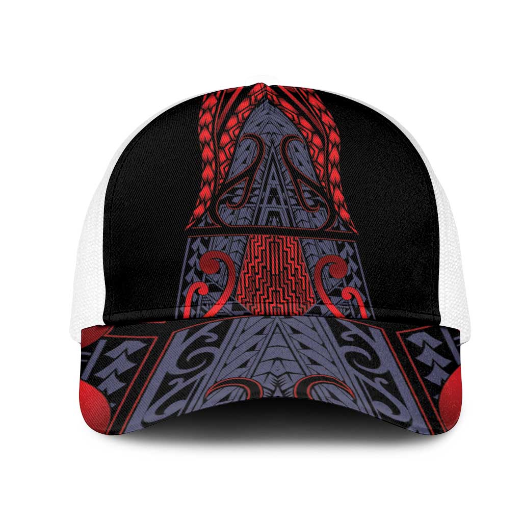 New Zealand Mesh Trucker Cap Maori Kiwiana Pattern Tukutuku Motif LT9 One Size White Red - Polynesian Pride