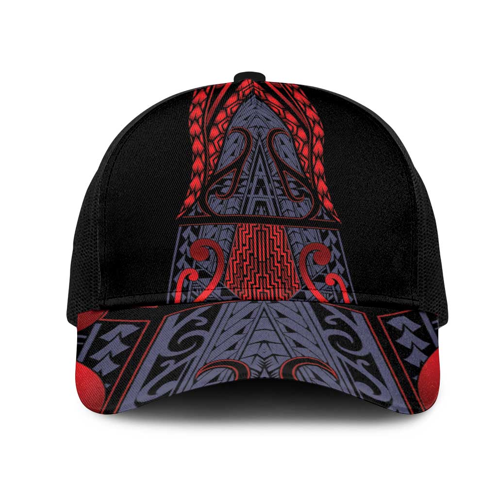 New Zealand Mesh Trucker Cap Maori Kiwiana Pattern Tukutuku Motif LT9 One Size Black Red - Polynesian Pride