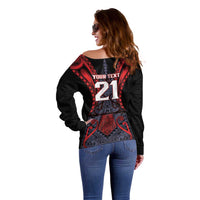 Custom New Zealand Off Shoulder Sweater Maori Kiwiana Pattern Tukutuku Motif LT9 - Polynesian Pride