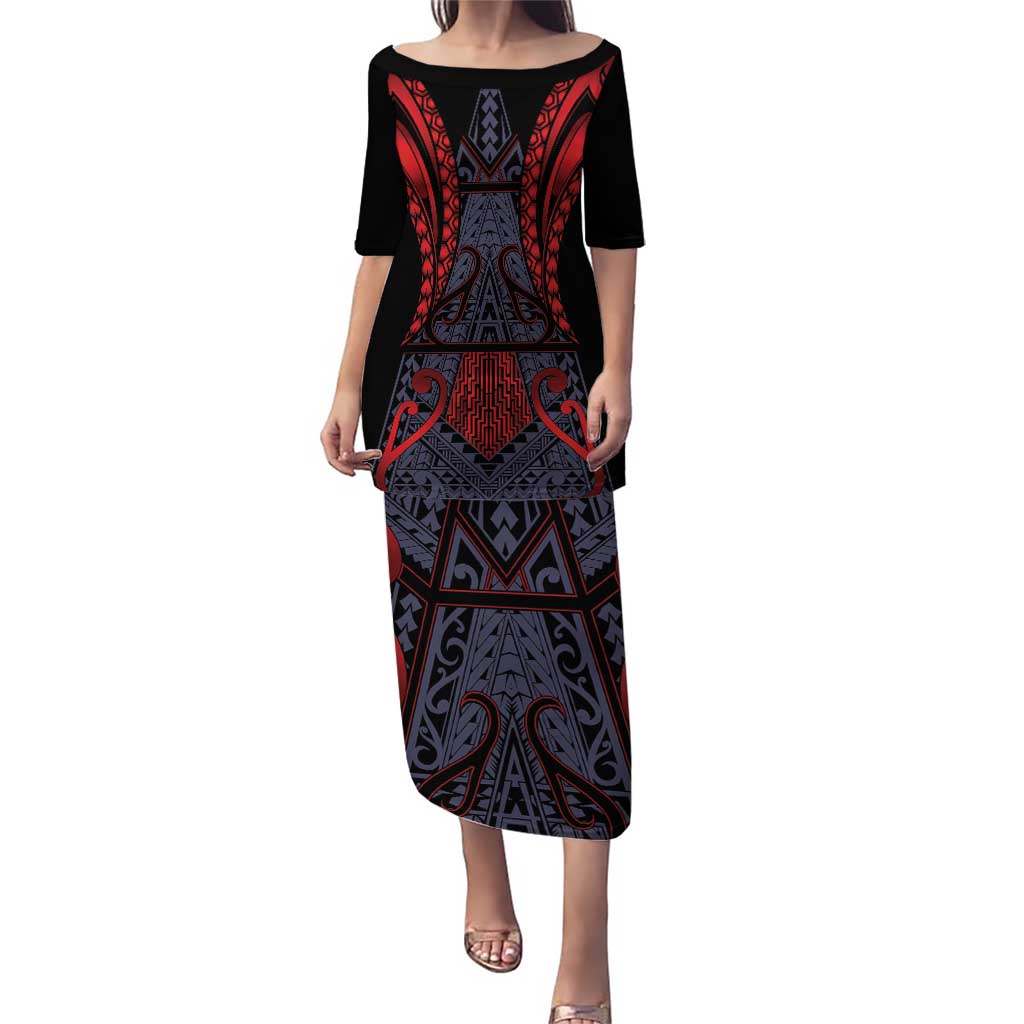 Custom New Zealand Puletasi Maori Kiwiana Pattern Tukutuku Motif LT9 Long Dress Red - Polynesian Pride