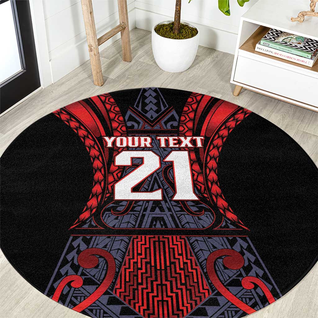 Custom New Zealand Round Carpet Maori Kiwiana Pattern Tukutuku Motif LT9 Red - Polynesian Pride