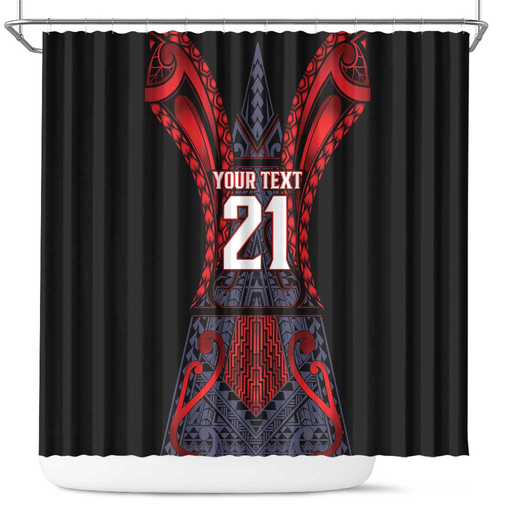 Custom New Zealand Shower Curtain Maori Kiwiana Pattern Tukutuku Motif LT9 Red - Polynesian Pride