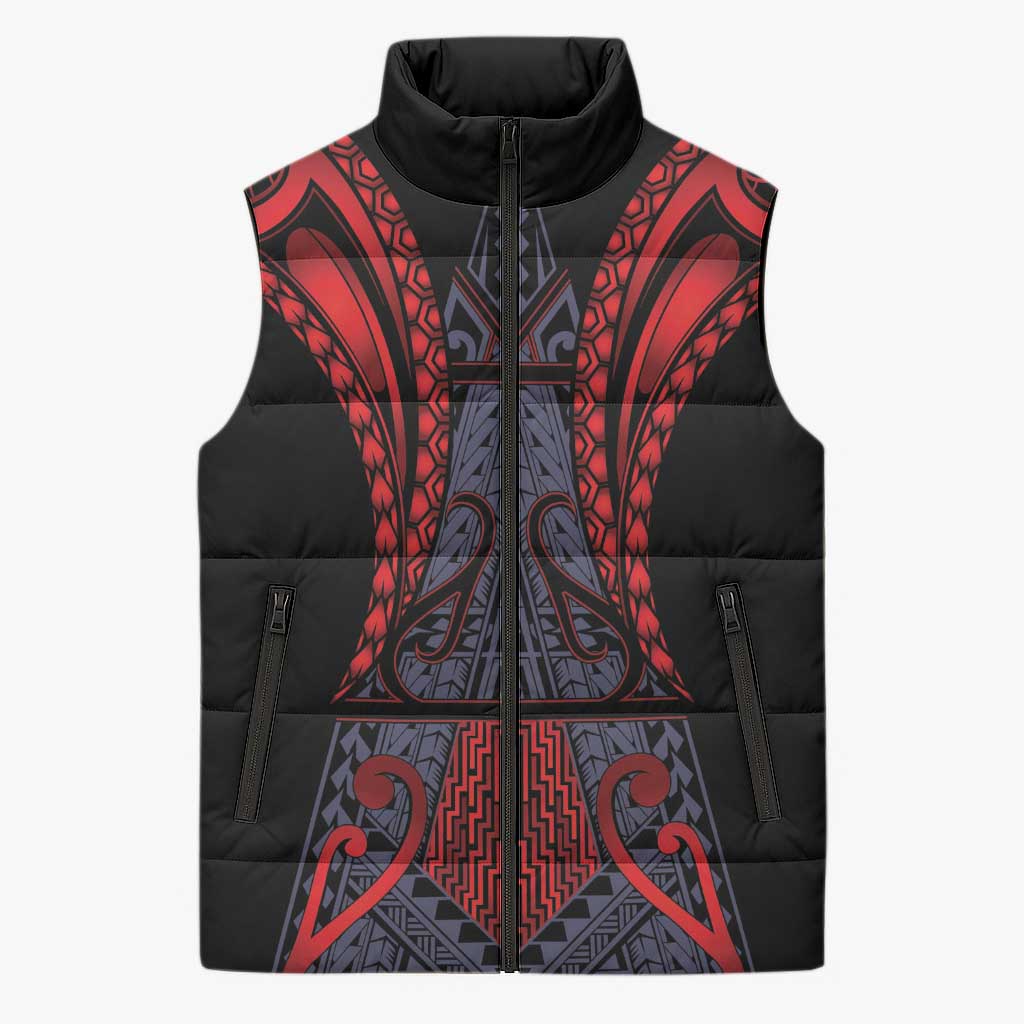 Custom New Zealand Sleeveless Puffer Jacket Maori Kiwiana Pattern Tukutuku Motif LT9 Unisex Red - Polynesian Pride
