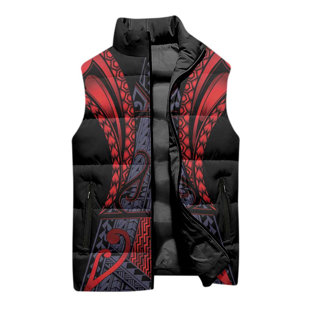 Custom New Zealand Sleeveless Puffer Jacket Maori Kiwiana Pattern Tukutuku Motif LT9 - Polynesian Pride