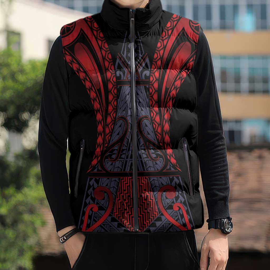 Custom New Zealand Sleeveless Puffer Jacket Maori Kiwiana Pattern Tukutuku Motif LT9 - Polynesian Pride