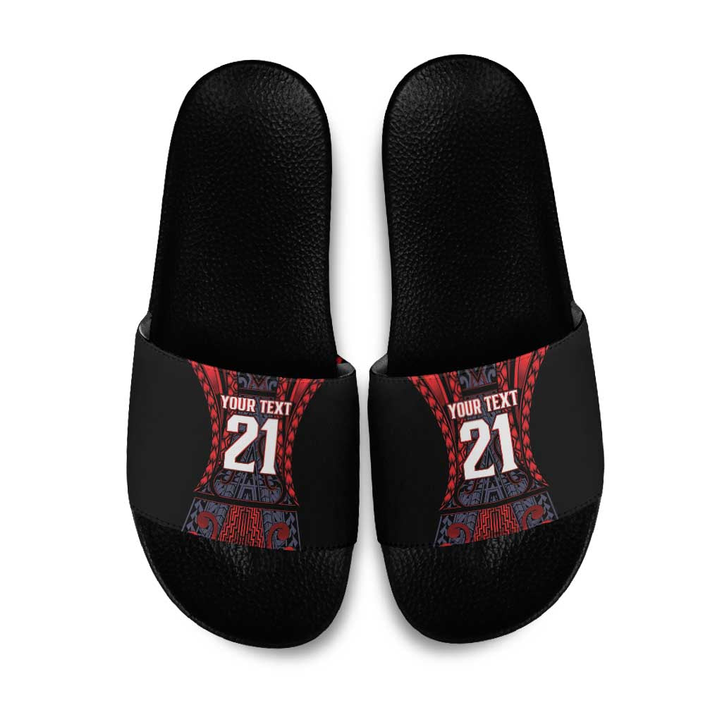 Custom New Zealand Slide Sandals Maori Kiwiana Pattern Tukutuku Motif LT9 Red - Polynesian Pride