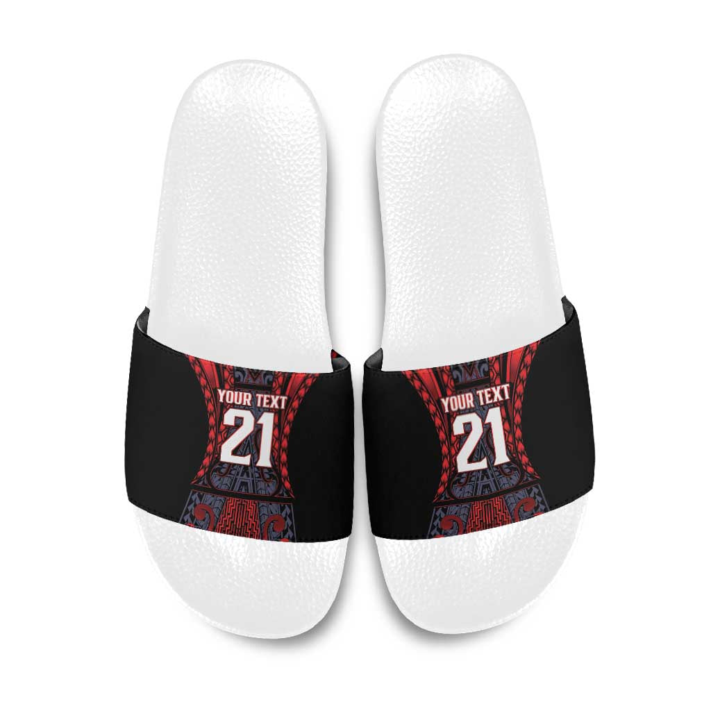 Custom New Zealand Slide Sandals Maori Kiwiana Pattern Tukutuku Motif LT9 Red - Polynesian Pride