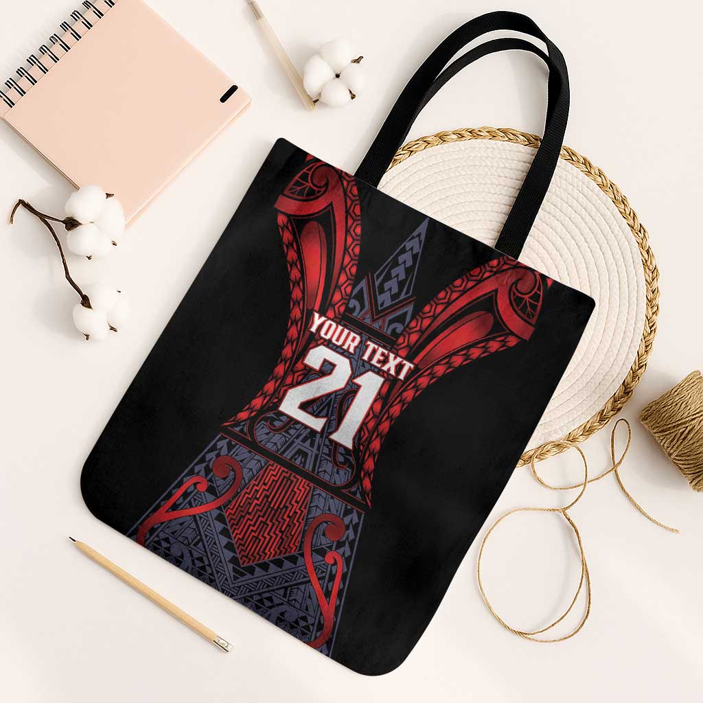 Custom New Zealand Tote Bag Maori Kiwiana Pattern Tukutuku Motif LT9 Black Strap One Size Red - Polynesian Pride