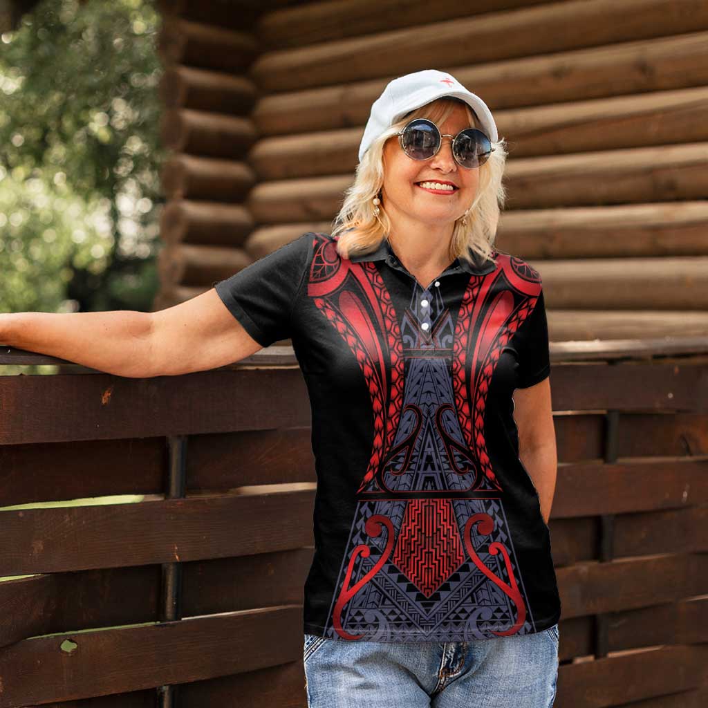 Custom New Zealand Women Polo Shirt Maori Kiwiana Pattern Tukutuku Motif