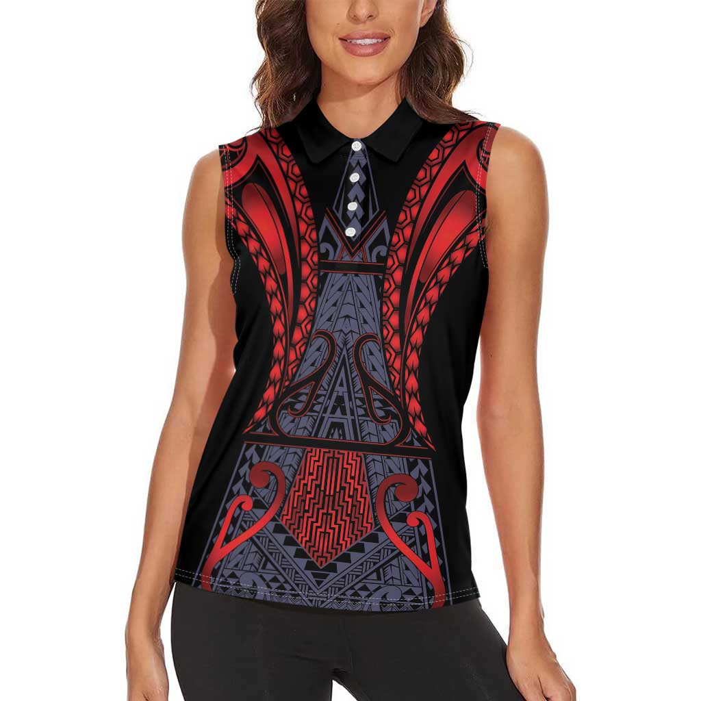 Custom New Zealand Women Sleeveless Polo Shirt Maori Kiwiana Pattern Tukutuku Motif