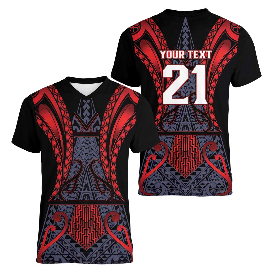 Custom New Zealand Women V-Neck T-Shirt Maori Kiwiana Pattern Tukutuku Motif