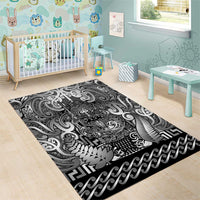 New Zealand Taiaha Maori Area Rug Kiwikiwi Minimalist Silver Fern Tukutuku Motif