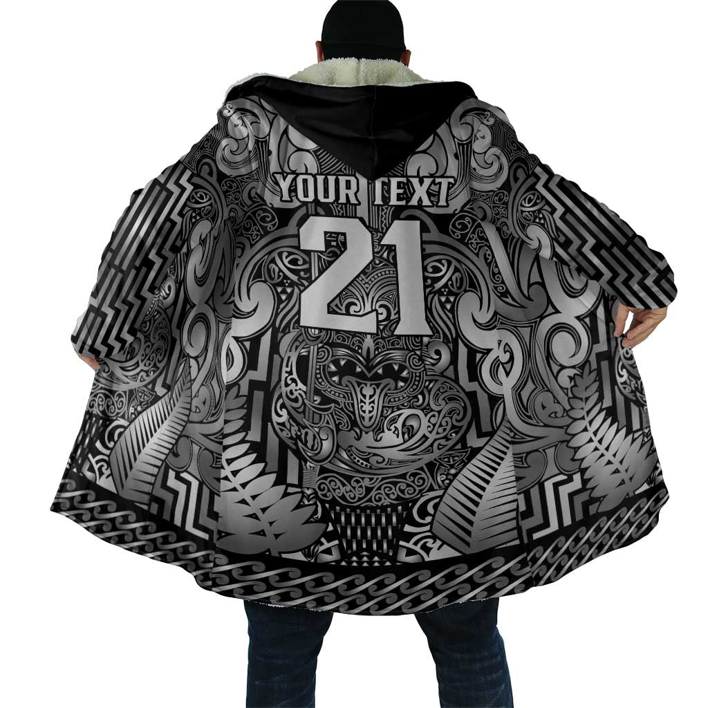 Custom New Zealand Taiaha Maori Cloak Kiwikiwi Minimalist Silver Fern Tukutuku Motif