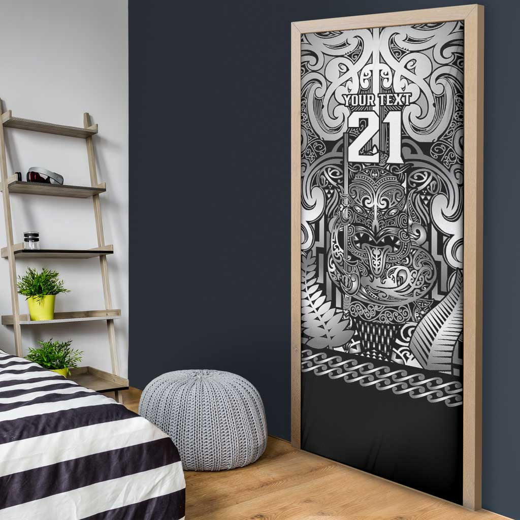 Custom New Zealand Taiaha Maori Door Cover Kiwikiwi Minimalist Silver Fern Tukutuku Motif