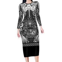Custom New Zealand Taiaha Maori Family Matching Long Sleeve Bodycon Dress and Hawaiian Shirt Kiwikiwi Minimalist Silver Fern Tukutuku Motif