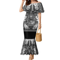 Custom New Zealand Taiaha Maori Family Matching Mermaid Dress and Hawaiian Shirt Kiwikiwi Minimalist Silver Fern Tukutuku Motif