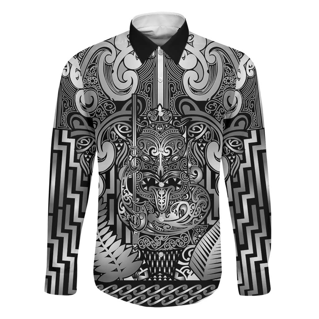 Custom New Zealand Taiaha Maori Family Matching Off The Shoulder Long Sleeve Dress and Hawaiian Shirt Kiwikiwi Minimalist Silver Fern Tukutuku Motif