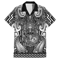 Custom New Zealand Taiaha Maori Family Matching Off Shoulder Maxi Dress and Hawaiian Shirt Kiwikiwi Minimalist Silver Fern Tukutuku Motif