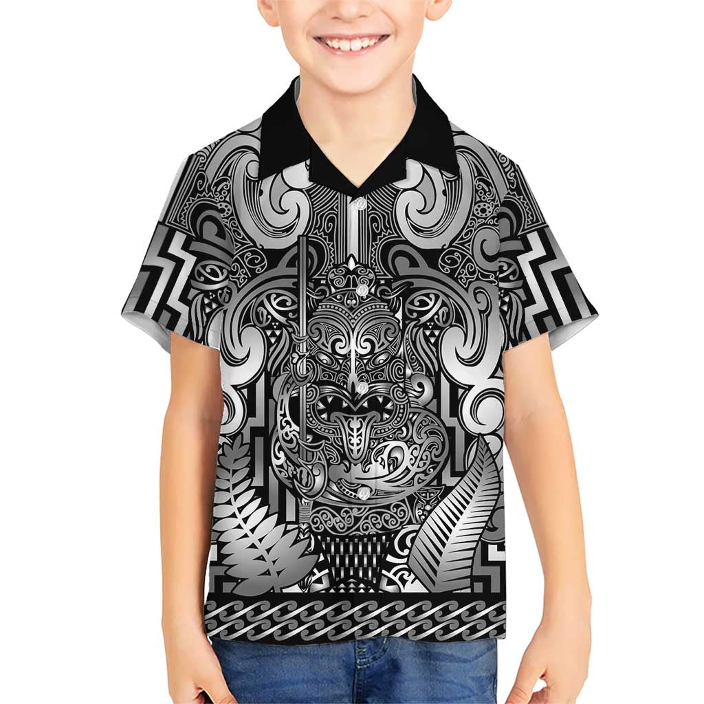 Custom New Zealand Taiaha Maori Family Matching Off Shoulder Maxi Dress and Hawaiian Shirt Kiwikiwi Minimalist Silver Fern Tukutuku Motif