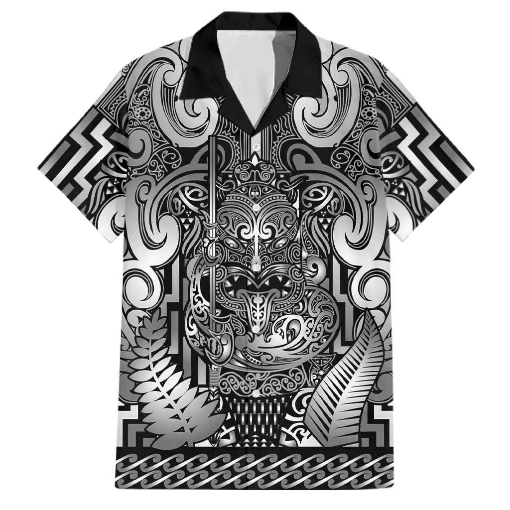 Custom New Zealand Taiaha Maori Family Matching Puletasi and Hawaiian Shirt Kiwikiwi Minimalist Silver Fern Tukutuku Motif