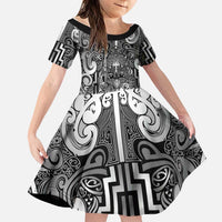 Custom New Zealand Taiaha Maori Family Matching Tank Maxi Dress and Hawaiian Shirt Kiwikiwi Minimalist Silver Fern Tukutuku Motif