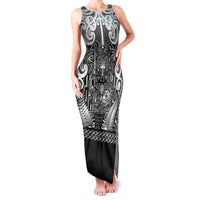 Custom New Zealand Taiaha Maori Family Matching Tank Maxi Dress and Hawaiian Shirt Kiwikiwi Minimalist Silver Fern Tukutuku Motif