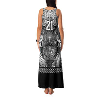 Custom New Zealand Taiaha Maori Family Matching Tank Maxi Dress and Hawaiian Shirt Kiwikiwi Minimalist Silver Fern Tukutuku Motif
